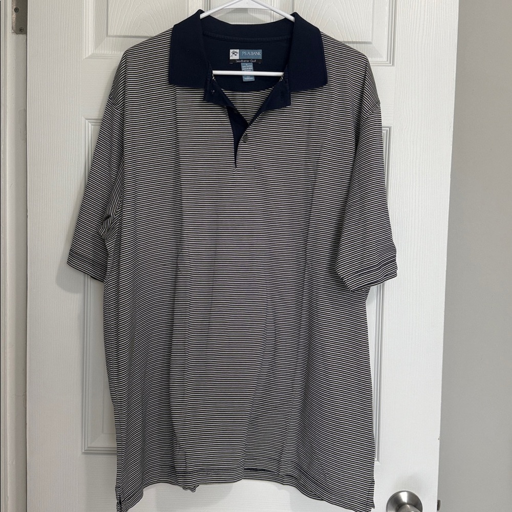 Jos. A. Bank golf Navy and Yellow Striped Polo